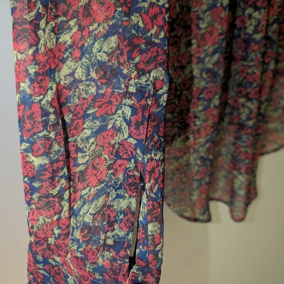 Free People Sheer Rose Floral Hi-low Button up - Picture 6 of 7